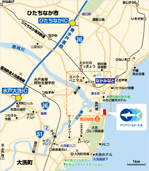 แผนที่พื้นที่ ① (จาก Mito Oarai Interchange/ทางหลวงหมายเลข 51 ถึง Aqua World/Oarai)